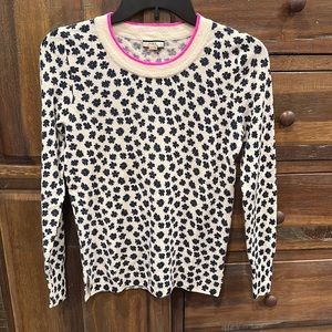 J. Crew Cream Sweater with Navy Floral Print and Pink Trim